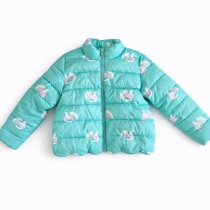 Jacadi Paris Girls Puffer Jacket Feminine Winter Outdoor Soft Aqua Dove Print 6